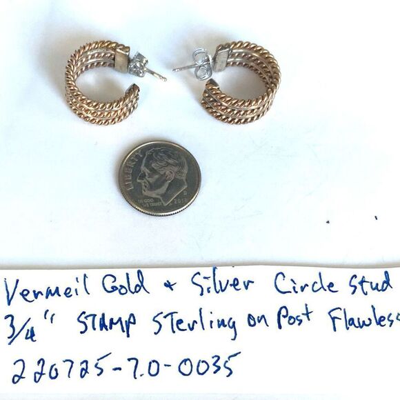 LQ# Vermeil Gold & 925 Silver Circle Stud Earrings - Picture 7 of 7